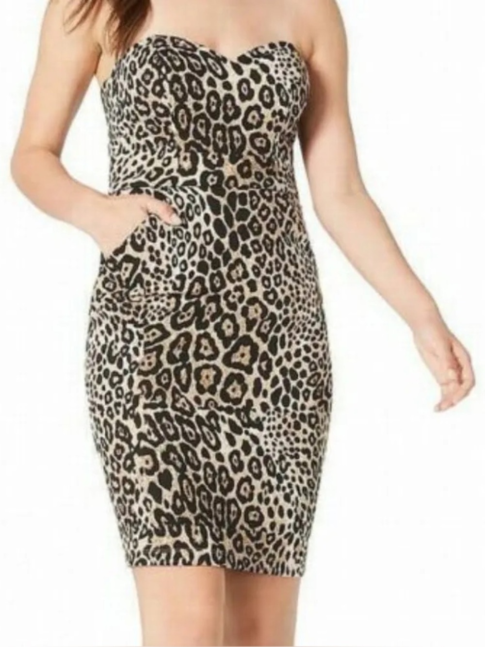 B Darlin Strapless Leopard Print Bandeau Dress - Brown & Black